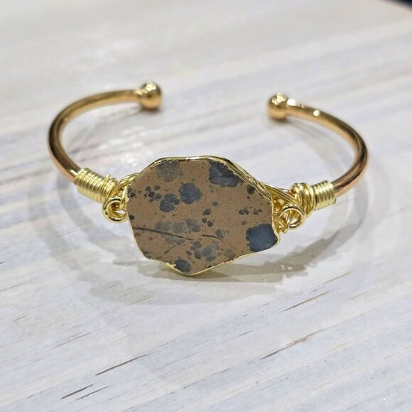 Ocean Jasper Cuff ✦ Wire-Wrapped 14Kt Gold Over Copper ✦ Emotional Flow Talisman - Picture 1 of 5